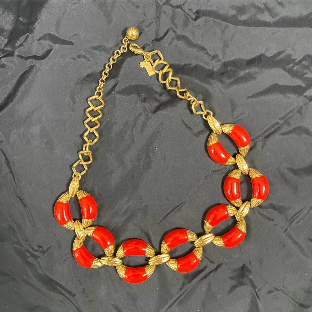 Kate spade NY gold red chain link necklace chunky costume jewelry statement